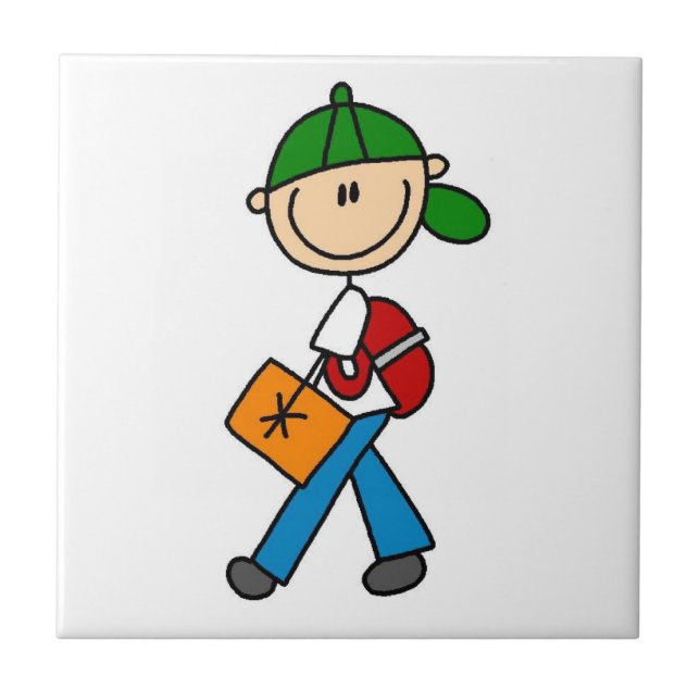 Boy With Backpack Ceramic Tile (Front)