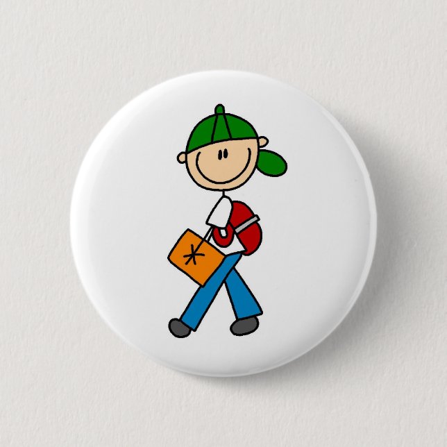 Boy With Backpack Pinback Button (Front)
