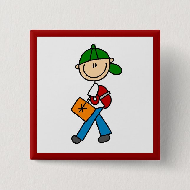 Boy With Backpack Pinback Button (Front)