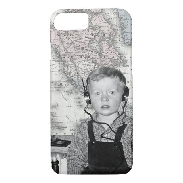 Boy With Crystal Radio Set Map Case-Mate iPhone Case (Back)