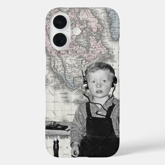 Boy With Crystal Radio Set Map Case-Mate iPhone Case (Back)