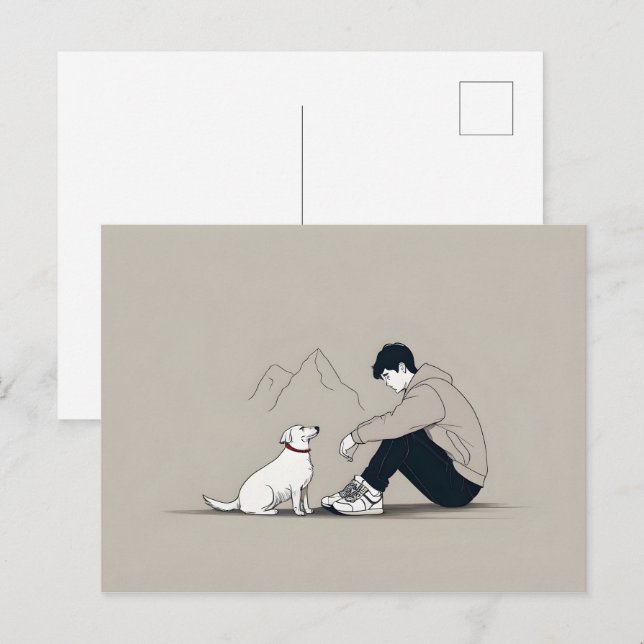 Boy with dog art postcard (Front/Back)