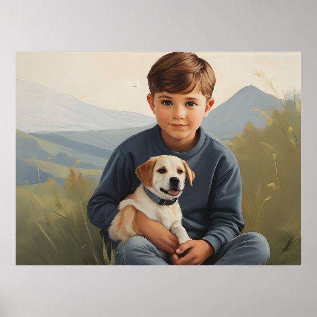 Boy with dog art poster (Front)