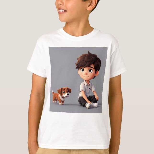 Boy with dog art T-Shirt (Front)
