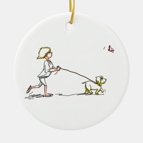 BoY WiTh DoG Ceramic Ornament