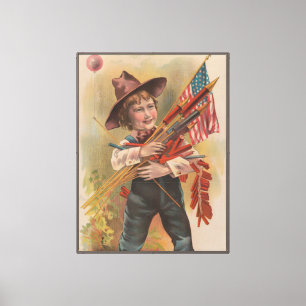 Boy with Fireworks, American Flag, Patriotic Print