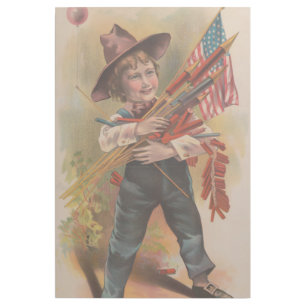 Boy with Fireworks, American Flag, Patriotic Print
