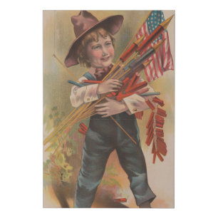 Boy with Fireworks, American Flag, Patriotic Print