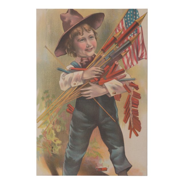 Boy with Fireworks, American Flag, Patriotic Print (Front)