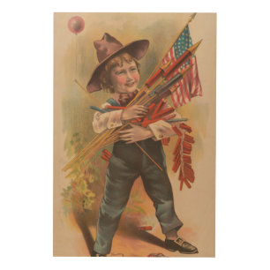Boy with Fireworks, American Flag, Patriotic Print
