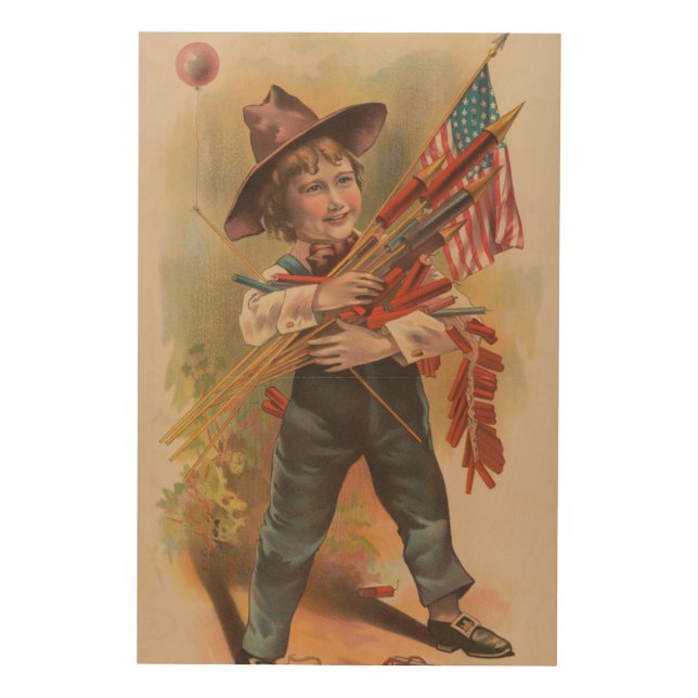 Boy with Fireworks, American Flag, Patriotic Print (Front)