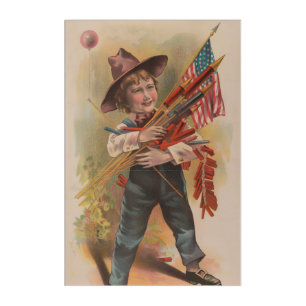 Boy with Fireworks, American Flag, Patriotic Print Acrylic Print
