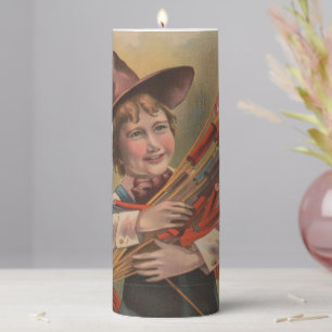 Boy with Fireworks, American Flag, Patriotic Print Pillar Candle