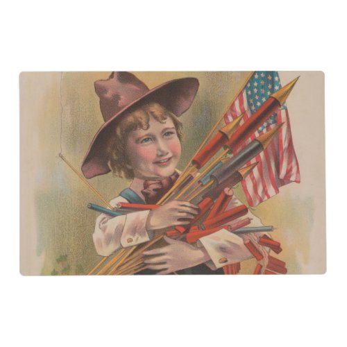 Boy with Fireworks, American Flag, Patriotic Print Placemat