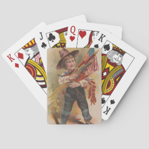 Boy with Fireworks, American Flag, Patriotic Print Poker Cards