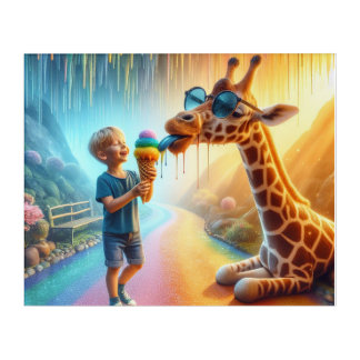 Boy with Giraffe  Acrylic Print
