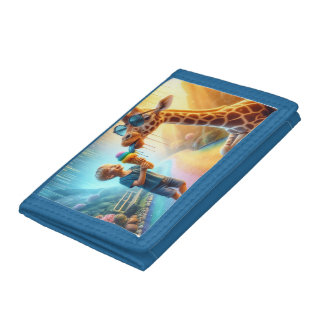 Boy with Giraffe  Trifold Wallet