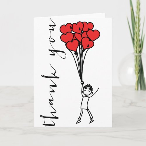 Boy with Heart Balloons Doodles Thank You Card