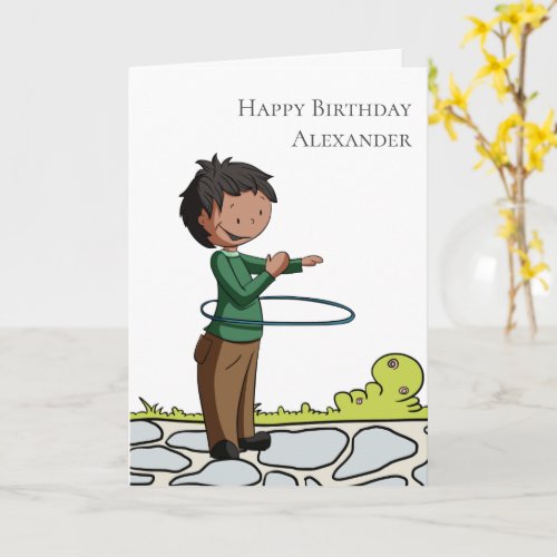 Boy with Hula Hoop Personalized Happy Birthday Card