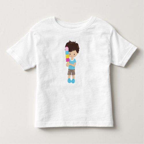 Boy With Ice Cream Brown Hair Ice Cream Cone Toddler T_shirt