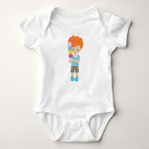 Boy With Ice Cream, Orange Hair, Ice Cream Cone Baby Bodysuit