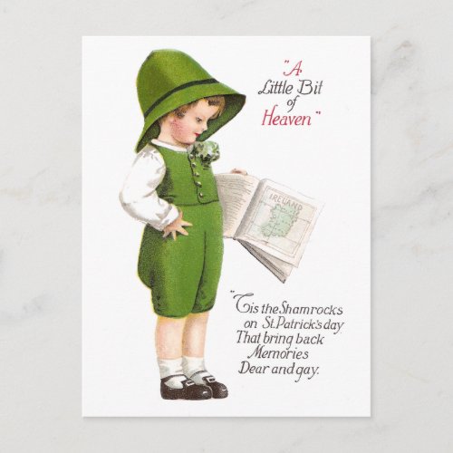 Boy with Map of Ireland Vintage St Patricks Day Postcard