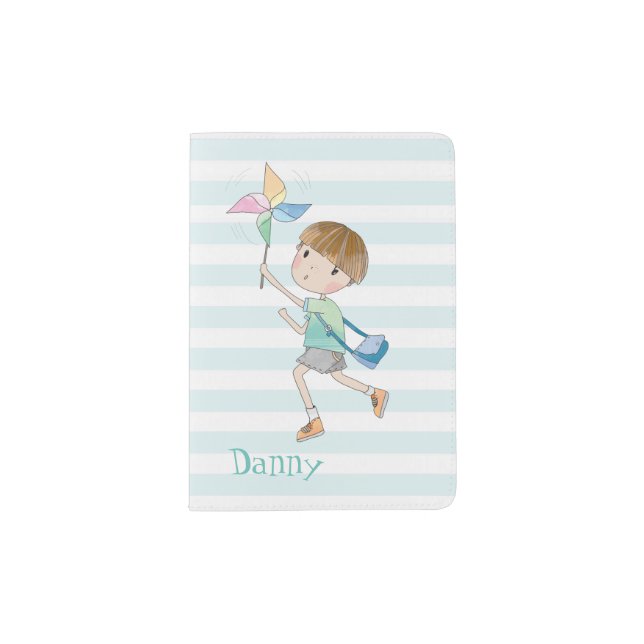 Boy with Pinwheel Personalized Passport Holder (Front)
