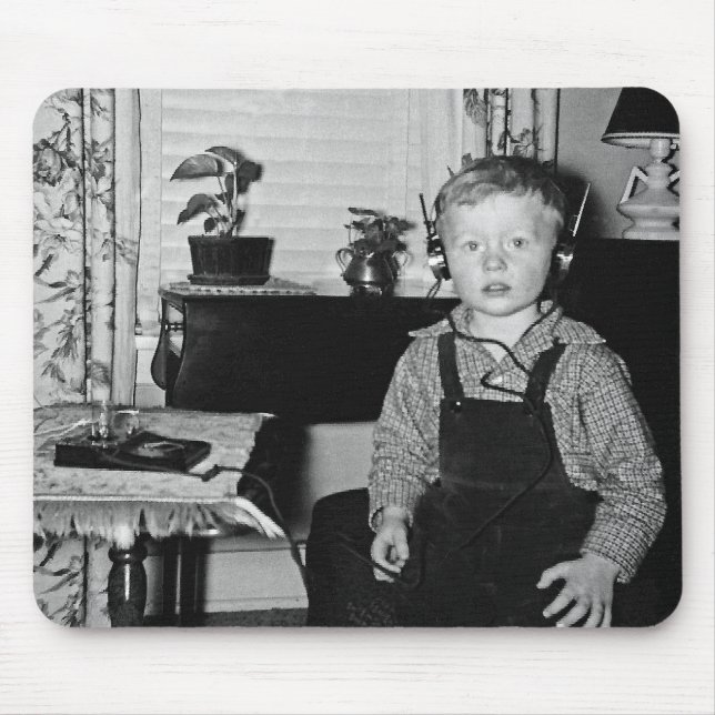 Boy With Retro Crystal Radio Set Mouse Pad (Front)