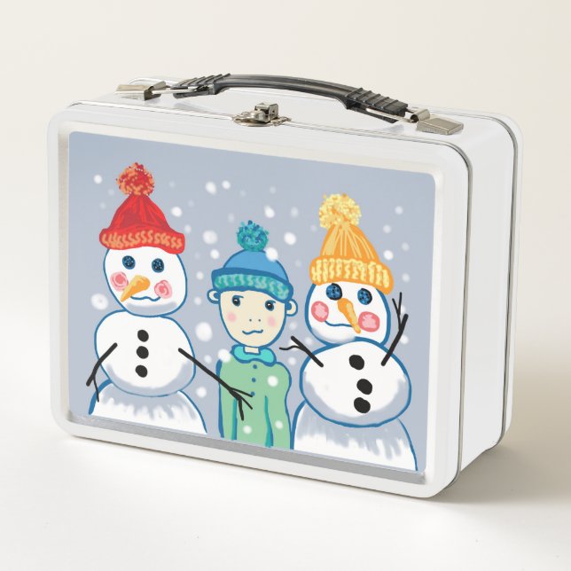 Boy with snowmen metal lunch box (Front)