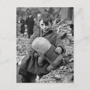 Boy with Stuffed Animal, 1945 Postcard