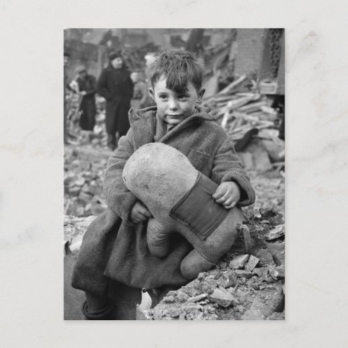 Boy with Stuffed Animal 1945 Postcard