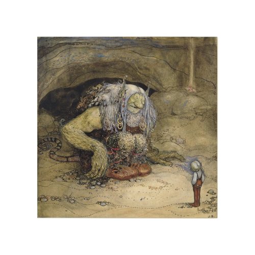 Boy with Troll by John Bauer Wood Wall Art