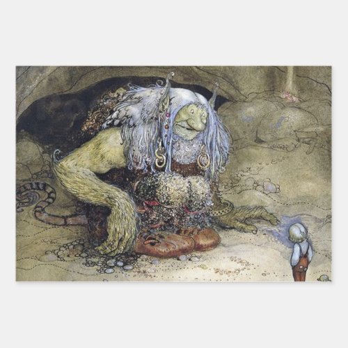 Boy with Troll by John Bauer Wrapping Paper Sheets