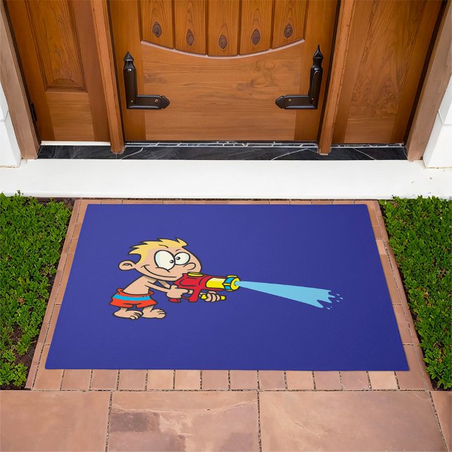 Boy with Water Gun Summer Fun Doormat (Creator Uploaded)