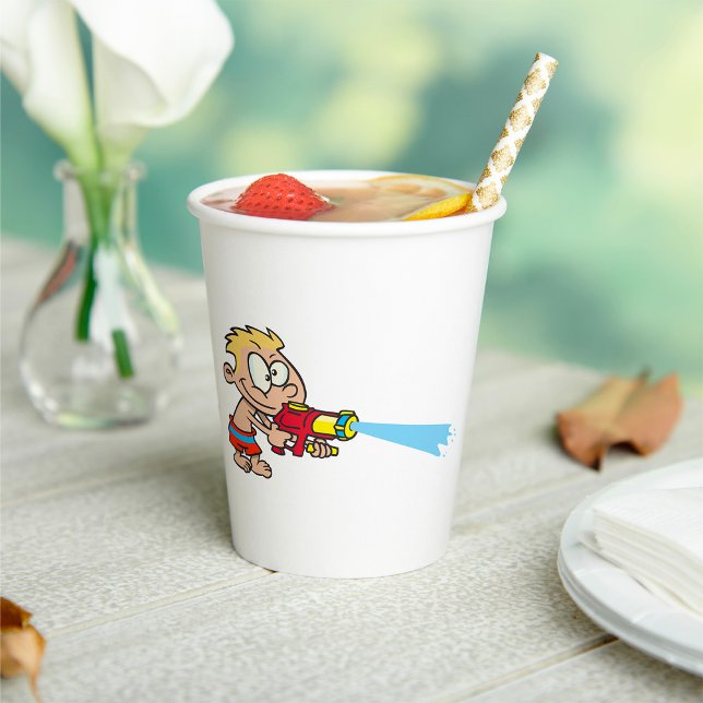 Boy with Water Gun Summer Fun Paper Cups (Creator Uploaded)
