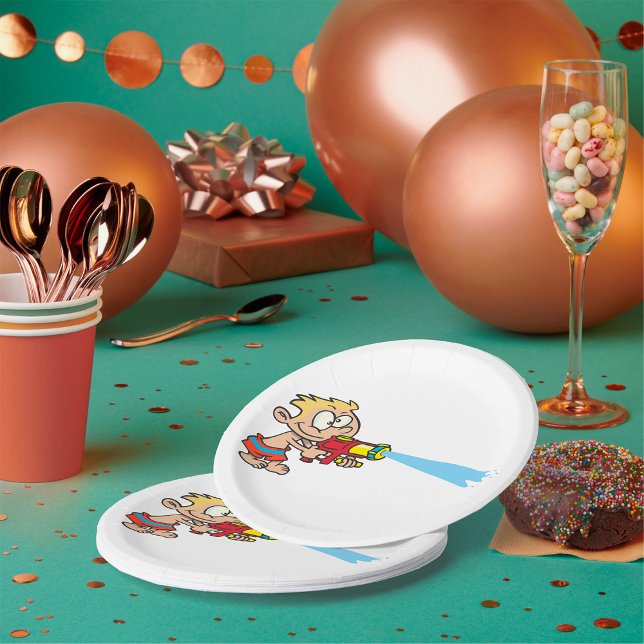 Boy with Water Gun Summer Fun Paper Plates (Creator Uploaded)