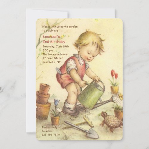 Boy With Watering Can Invitation