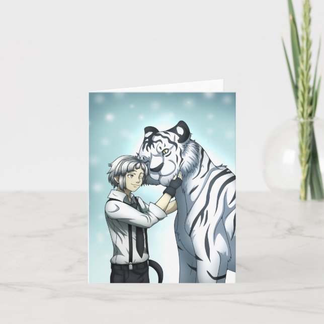 Boy with White Tiger Thank You Card (Front)