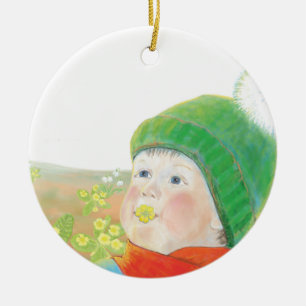 Boy with Wild Primroses Ceramic Ornament
