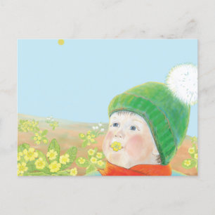 Boy with  Wild Primroses  Postcard