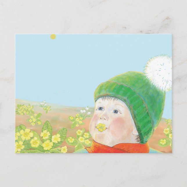 Boy with  Wild Primroses  Postcard (Front)
