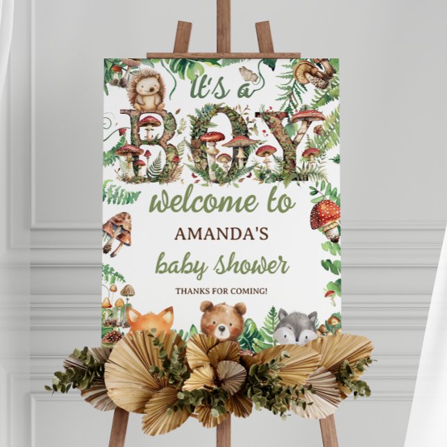 Boy Woodland Animal Mushroom Baby Shower Welcome Foam Board (Creator Uploaded)