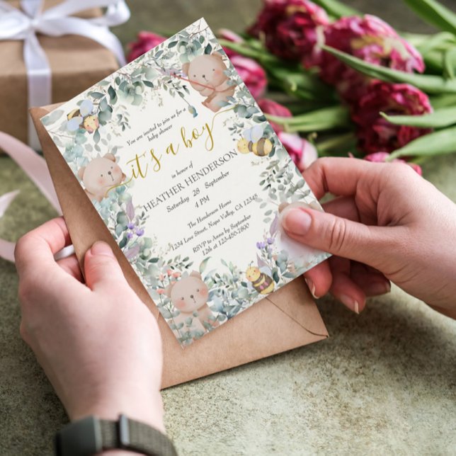 Boy Woodland Animals Bear Watercolor Baby Shower Invitation (Creator Uploaded)