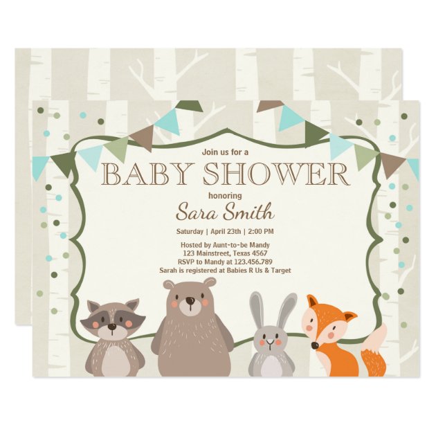 Boy Woodland Baby Shower Invite Animals Forest