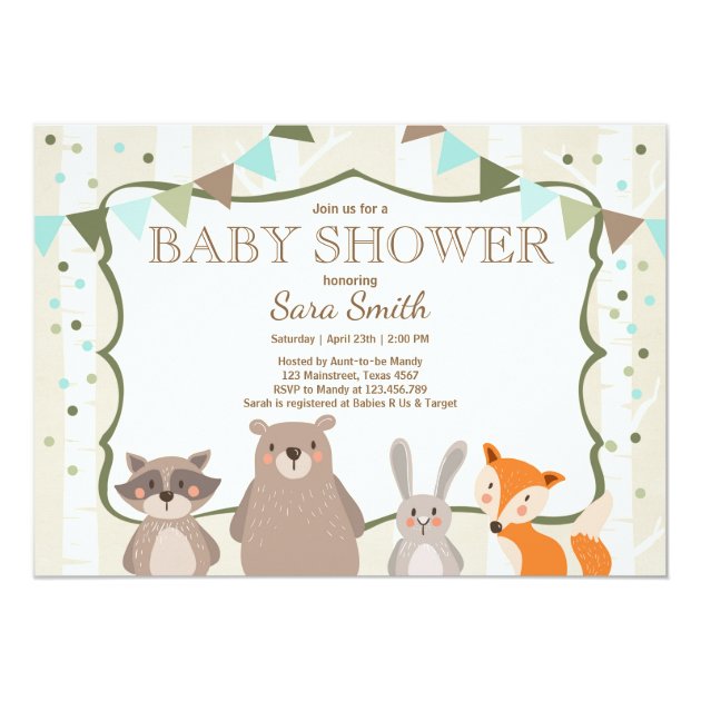Boy Woodland Baby Shower Invite Animals Forest