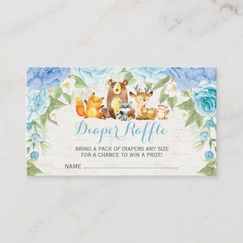 Boy Woodland Blue Floral Baby Diaper Raffle Ticket Enclosure Card