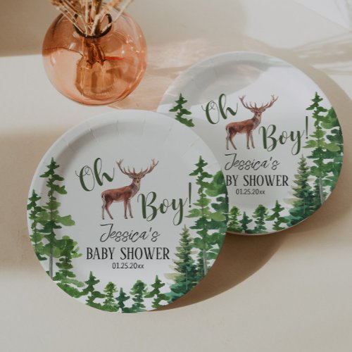 Boy Woodland Deer Baby Shower Paper Plates