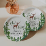 Boy Woodland Deer Baby Shower Paper Plates<br><div class="desc">Boy greenery trees and deer baby shower paper plates. Customizable!</div>