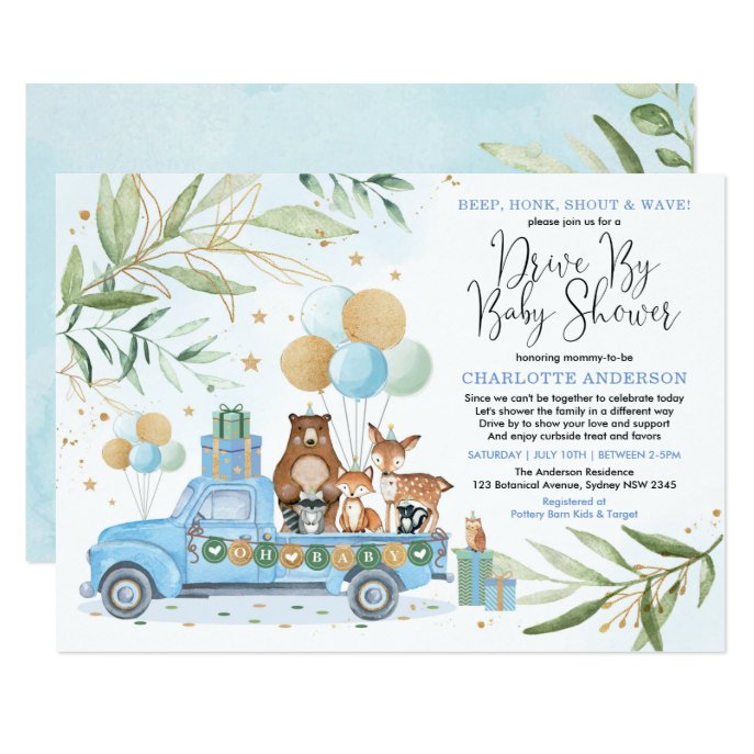 Boy Woodland Forest Drive By Baby Shower Parade Invitation