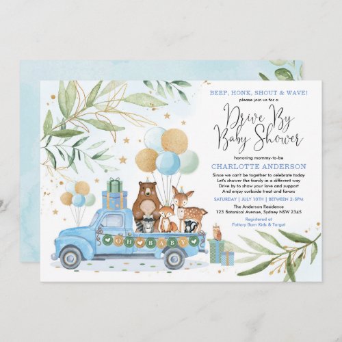 Boy Woodland Forest Drive By Baby Shower Parade Invitation